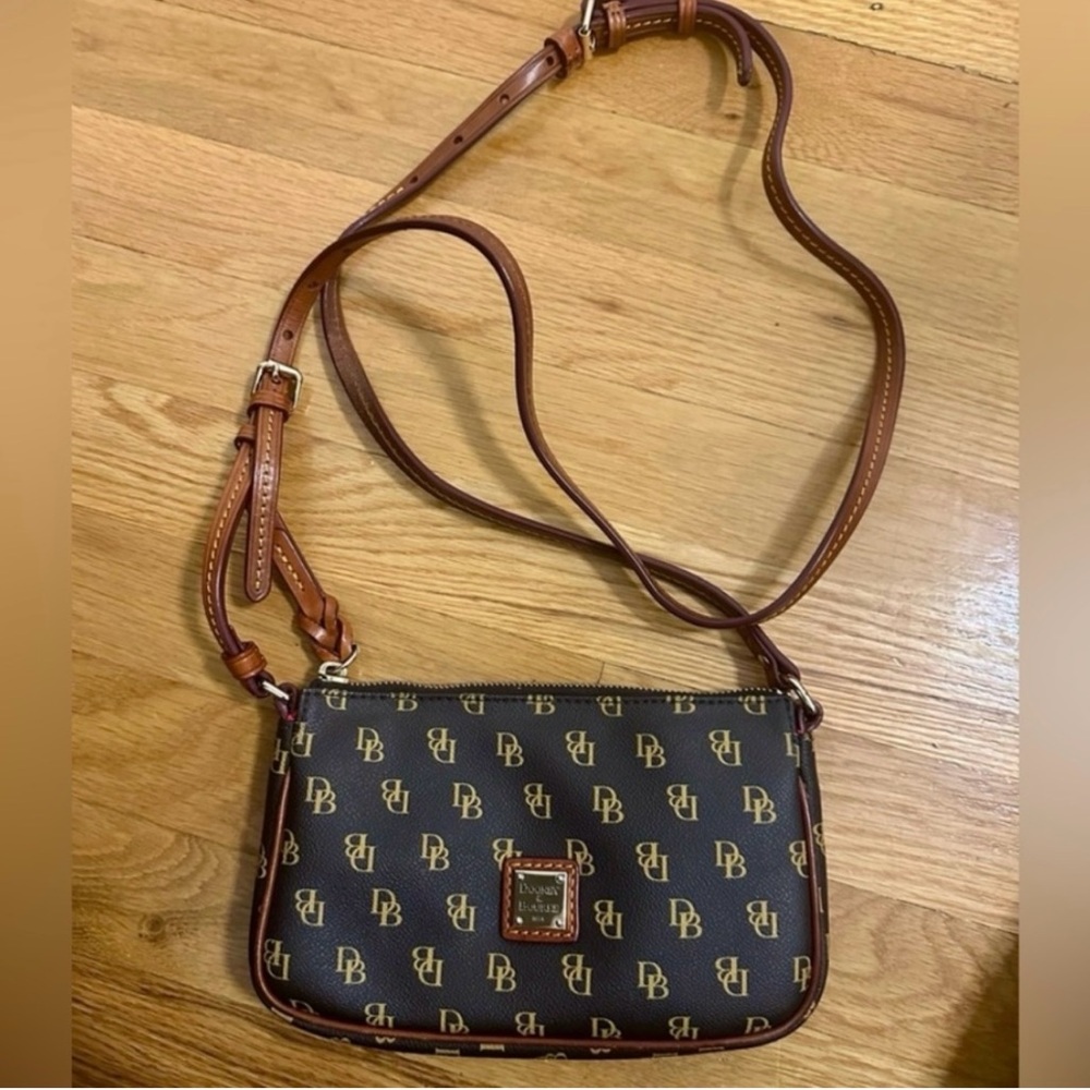 Dooney & Bourke Brown Logo Crossbody with Tan Trim